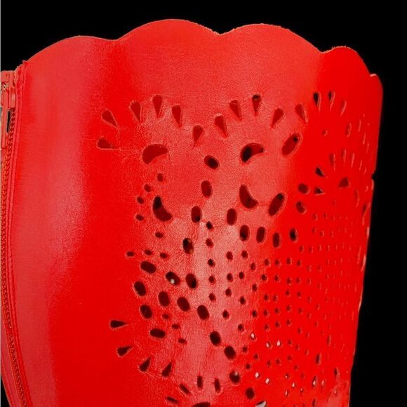 Red leather laser cut lace high boots 4”heel 6.5 Bellini fabulous color sexy - Picture 6 of 13